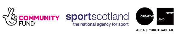 Logos of The National Lottery Community Fund, sport scotland and Creative Scotland